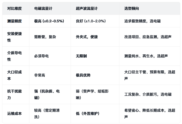 电磁流量计与超声波流量计对比